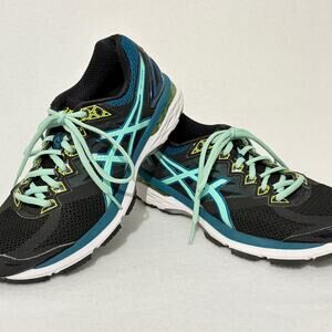 Asics Running Shoes Womens 9  Black Blue Comfort Trainers Gym Sneakers GT-2000